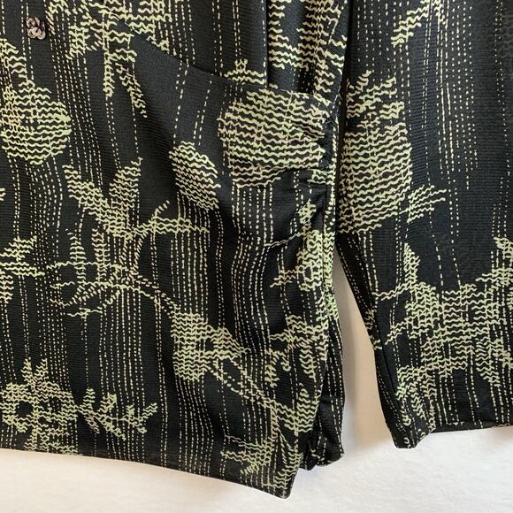 Womens Sheer Mesh‎ Faux Wrap Top Sz L Floral Y2K Evening Office Siren Sequin USA - Picture 2 of 12